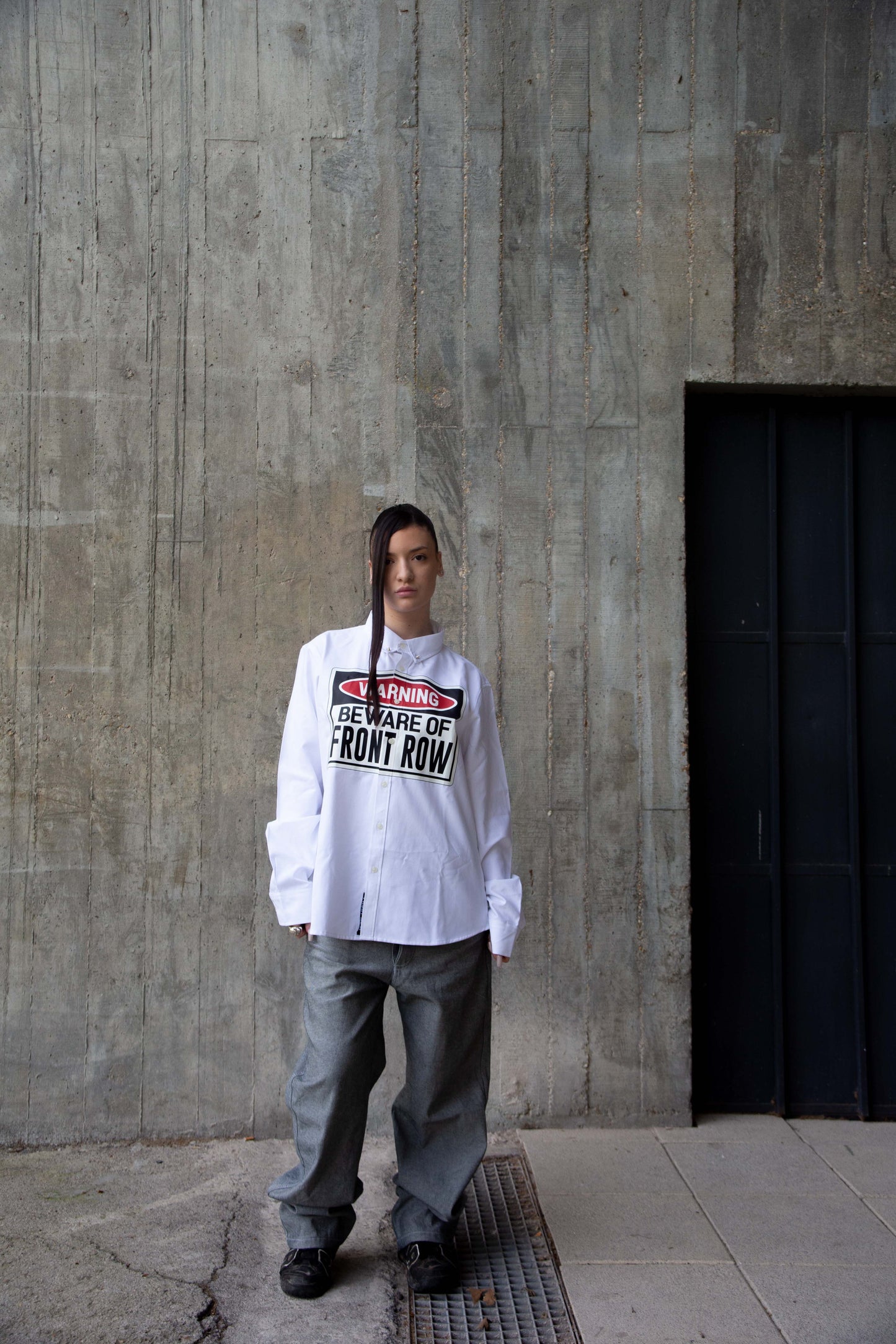BEWARE SIGNAL PRINTED OXFORD SHIRT WHITE