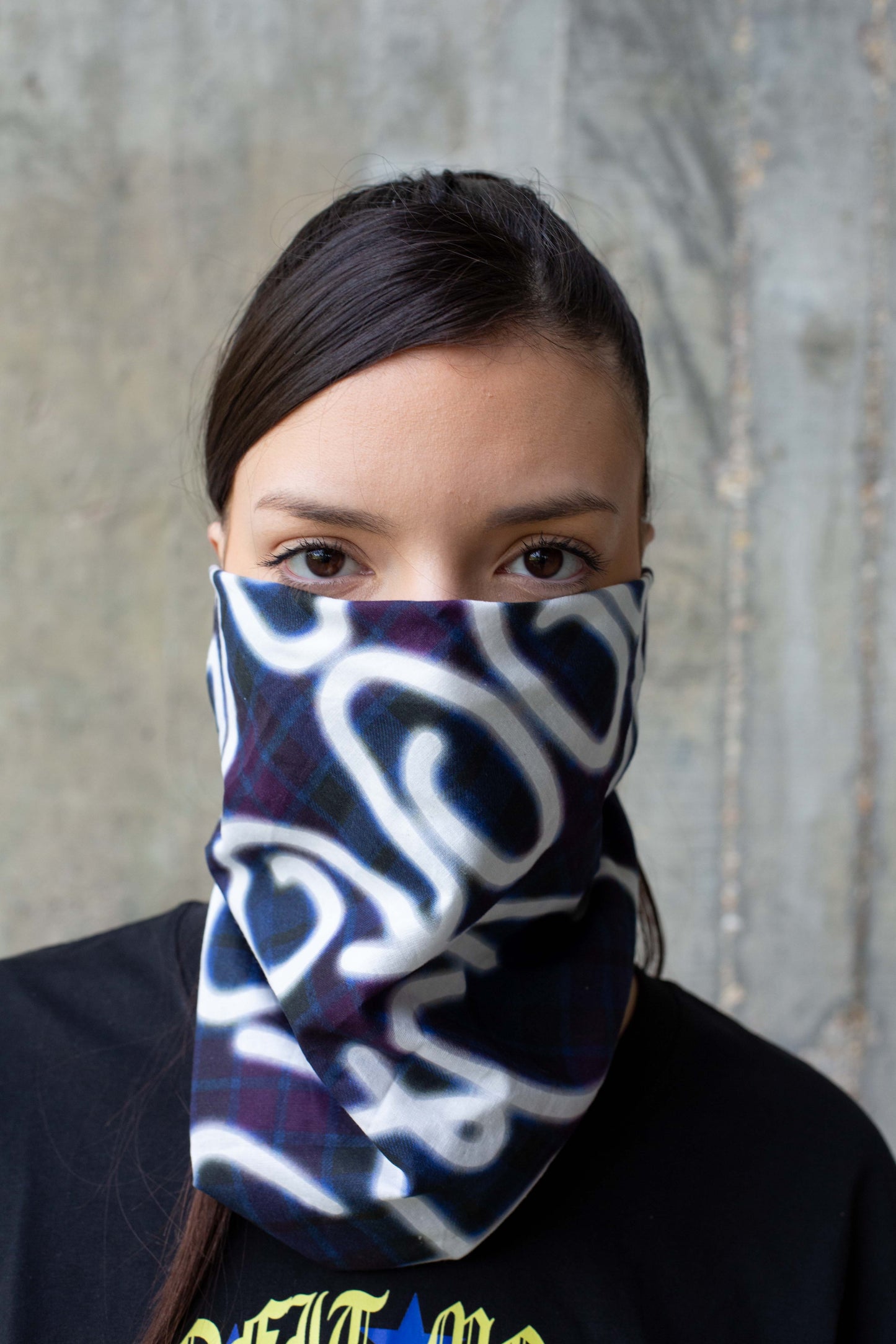 PLAID MONOGRAM BANDANA BLUE