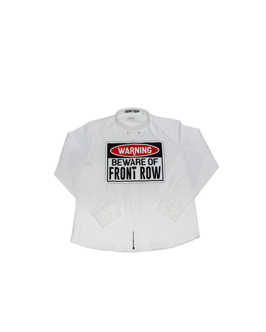 PUNK OXFORD SHIRT BEWARE FRONT ROW WARNING WHITE LOGO LABEL STREETWEAR ESPAÑA EUROPA