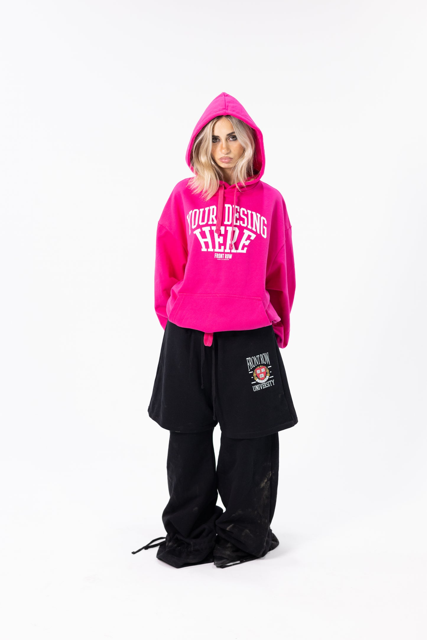YOUR DESING HERE PINK ADJUSTABLE HOODIE