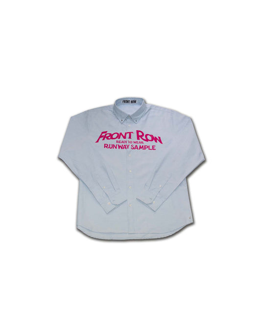 PUNK OXFORD SHIRT RUNWAY SAMPLE FRONT ROW WARNING BLUE LOGO LABEL STREETWEAR ESPAÑA EUROPA