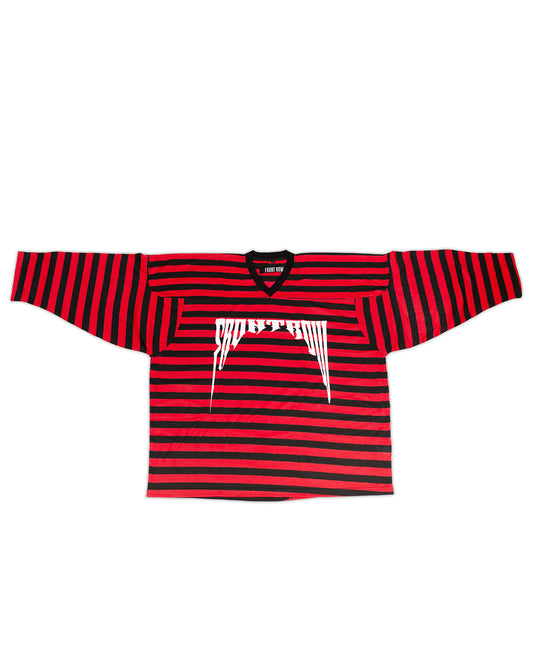 CAMISETA HOCKEY DE RAYAS FRONT ROW STREETWEAR ESPAÑA EUROPA DISEÑO MODA GOTICO DARK NEGRO ROJO
