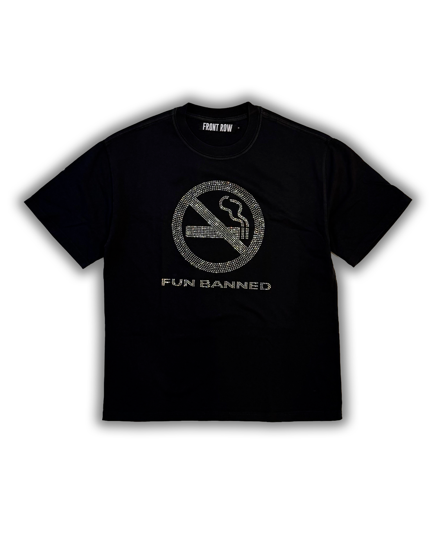 FUN BANNED RHINESTONES WASHED TEE BLACK