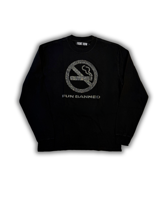 FUN BANNED RHINESTONES WASHED LONGSLEEVE BLACK